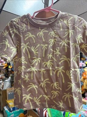 Amazon Essentials Pink Tee with Yellow Palm Print